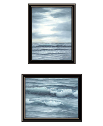 "The Ocean Blue High Tide At Sunset" Framed Wall Art For Living Room, Wall Art Print For Home Decor, Bedroom Wall Art By Georgia Janisse Multicolor Wood Paper