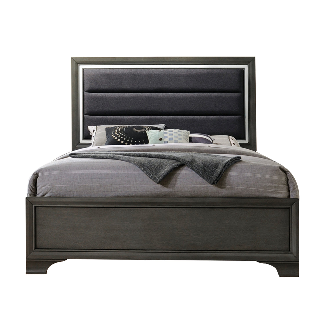 Black And Grey Queen Bed Box Spring Required Queen Black Grey Wood Bedroom Modern Rubberwood Panel Wood