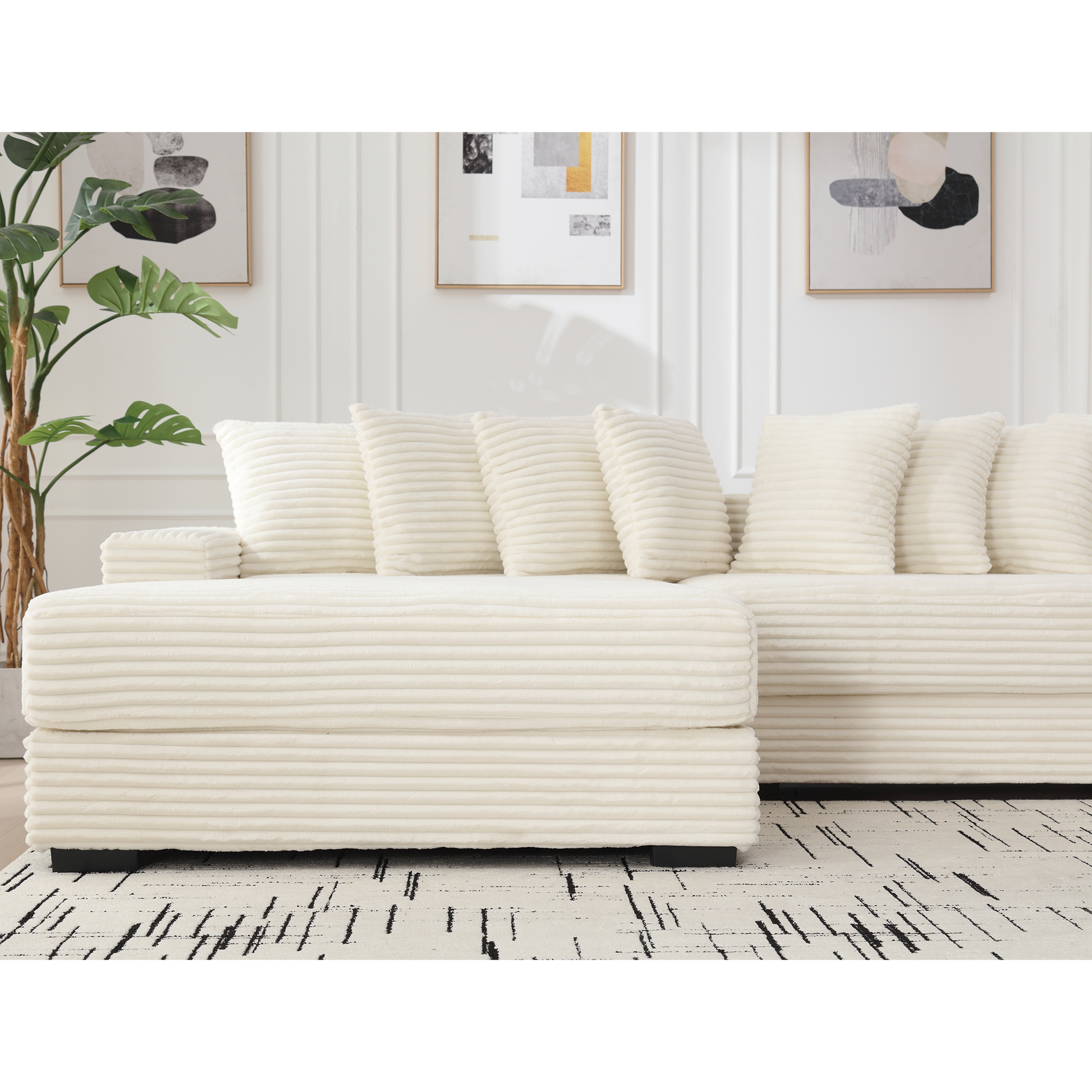 Arrived Oversized Two Piece Couches, L Shaped Sofa, Corduroy, Left Chaise Daybed,With Armrests,Eight Throw Pillows,Corner Sofa,Easy To Assemble, Beige Beige Polyester Wood Primary Living Space Pillow Back Medium Soft Modern Square Arms Wood 3 Seat