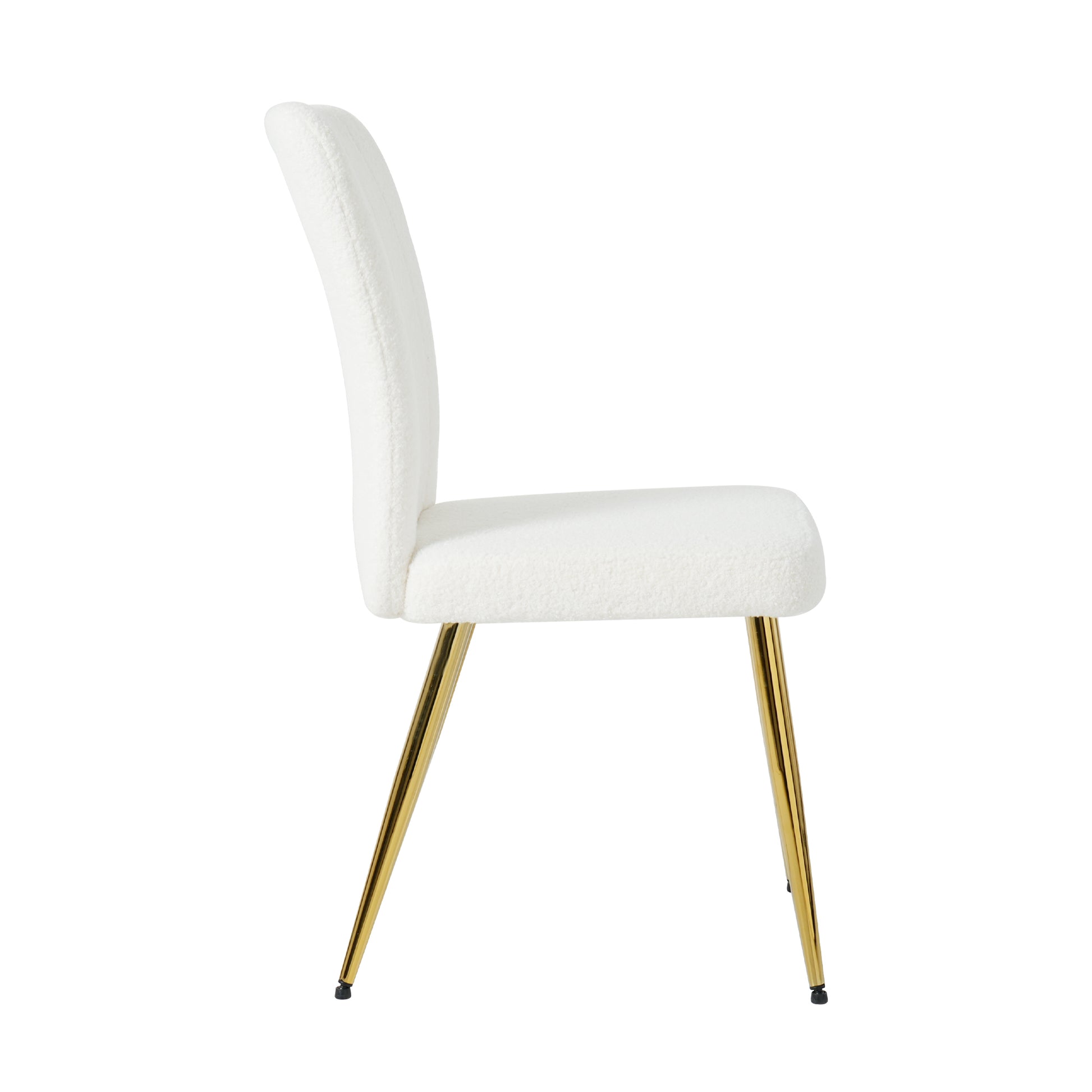 Modern White Teddy Wool Dining Chair, Upholstered Chair With Fabric Accent Side Chair With Gold Plated Metal Legs For Family Furniture Living Room, Bedroom, Kitchen, Dining Room Set Of 4 Metal White