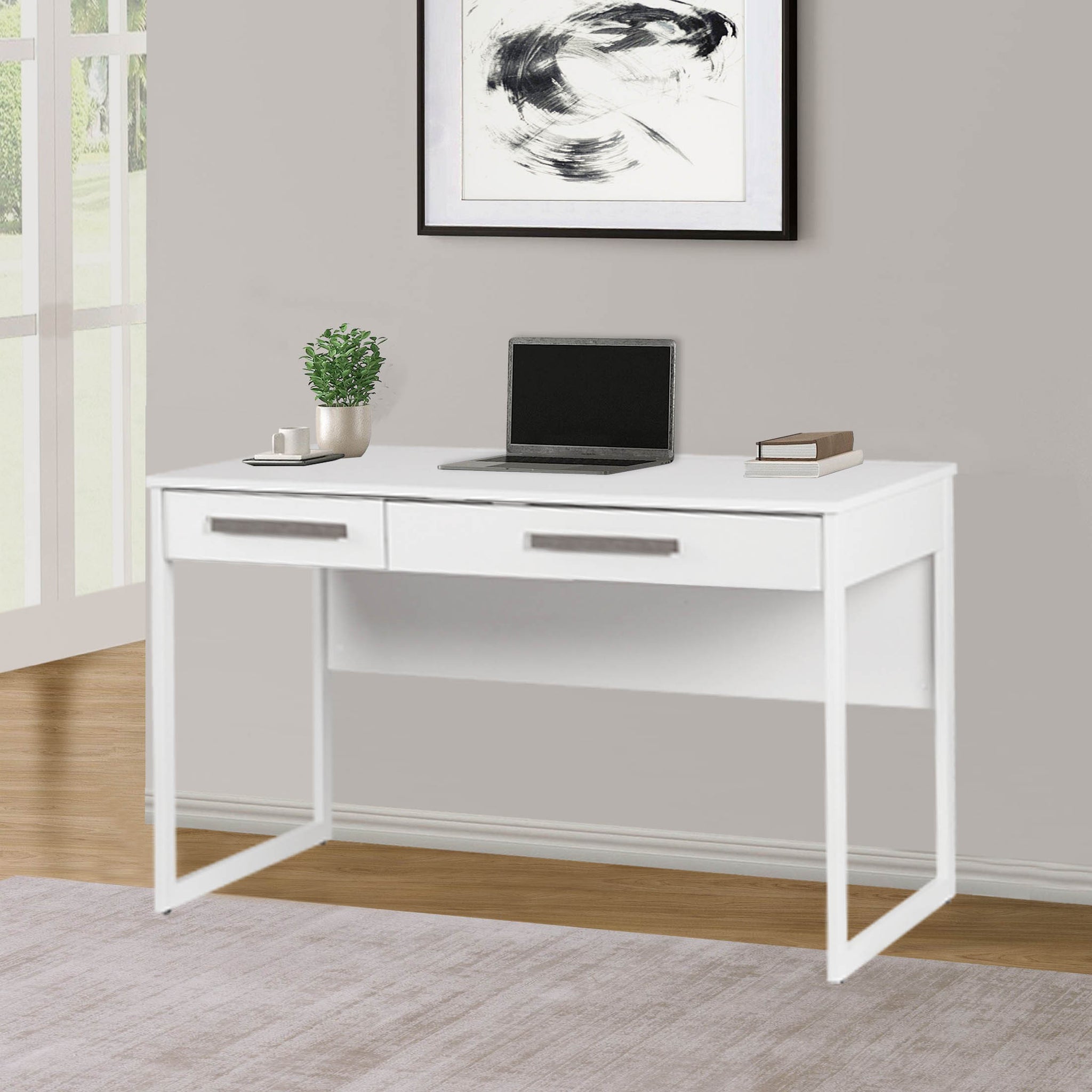 47" Writing Desk Elegant White Desk With Drawers And Shelves Durable Computer Table Desk For Home Office, Study Table, Writing Desk For Students, Executive Office Desk With Storage White Solid Wood