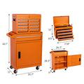 Tool Chest, 5 Drawer Rolling Tool Storage Cabinet With Detachable Top Tool Box, Liner, Universal Lockable Wheels, Adjustable Shelf, Locking Mechanism, Metal Tool Cart For Garage Workshop Orange