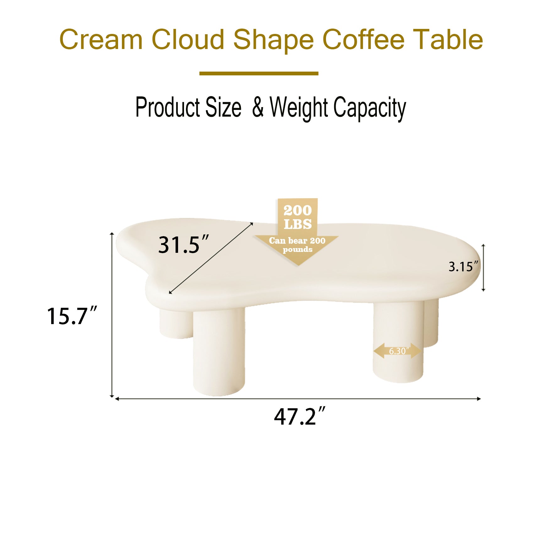 47 Inch Cloud Shaped Coffee Table For Living Room, Beige Beige Primary Living Space Modern Lacquered Mdf