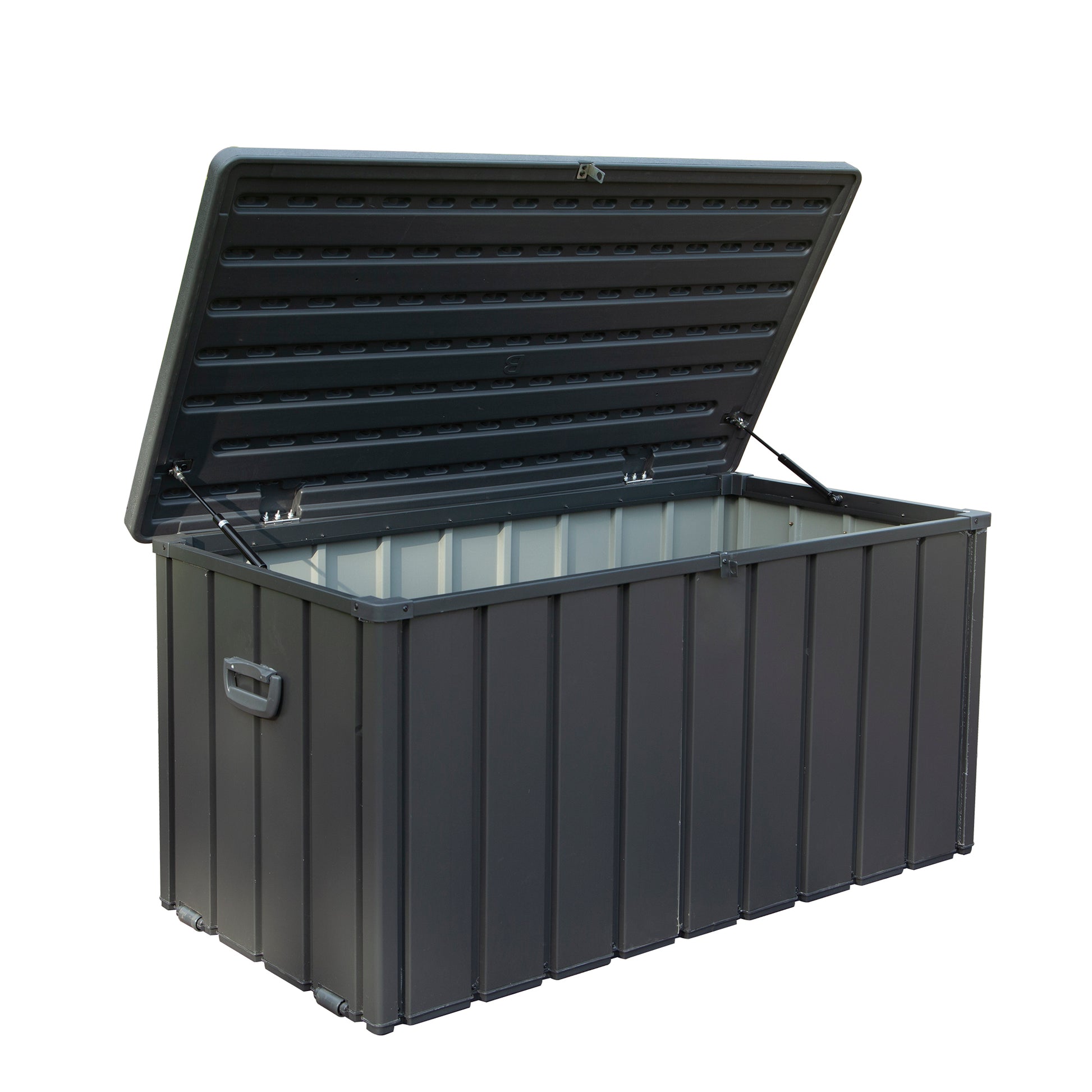 100 Gallon Outdoor Storage Deck Box Waterproof, Large Patio Storage Bin For Outside Cushions, Throw Pillows, Garden Tools, Lockable Dark Gray Dark Gray Steel