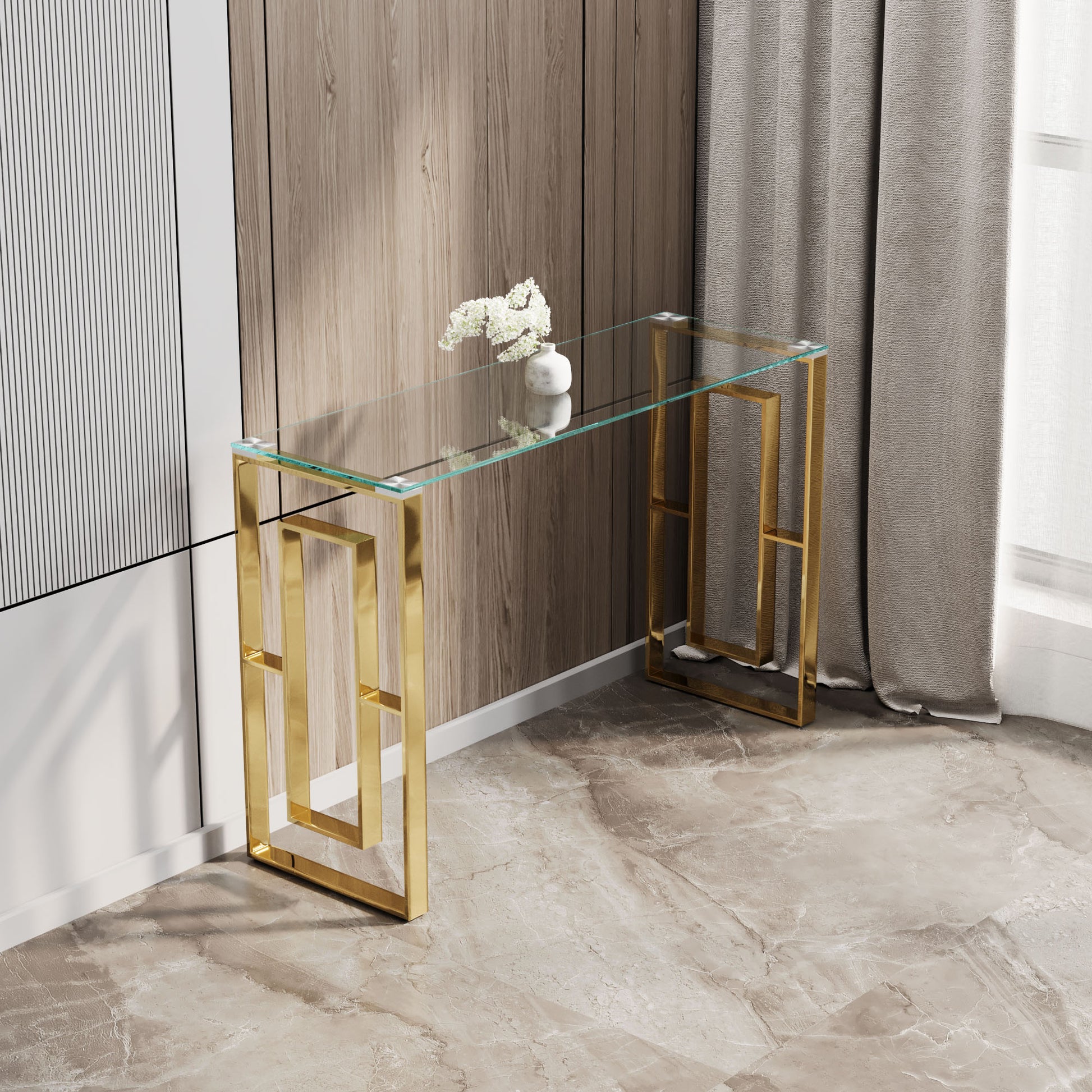 Console Table Stainless Steel Glass,Meal Side Table Golden Clear Bs 02 Golden,Transparent Primary Living Space Modern Stainless Steel