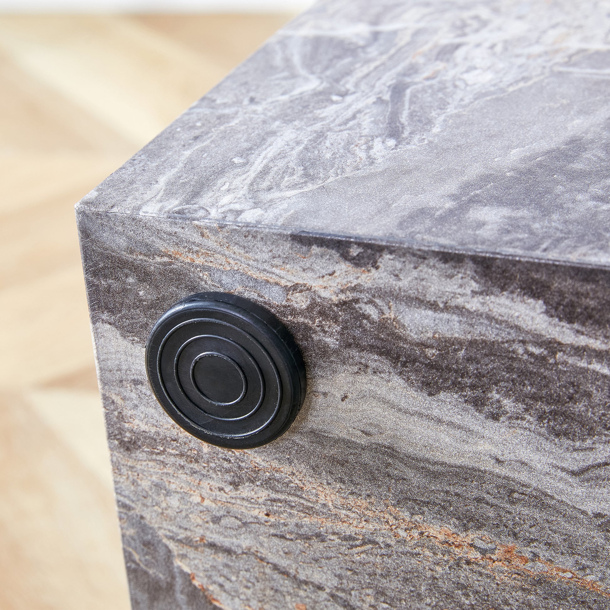 Elevate Your Living Space With This Modern Mdf Coffee Table, Which Showcases Gray Textured Patterns. It Is Characterized By Stylish Design. Grey Mdf