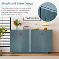 4 Wavy Doors Large Storage Space Sideboard With Adjustable Shelves And Retro Copper Handles For Dining Room And Living Room Antique Blue Antique Blue Mdf