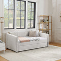 Twin Size Daybed With Trundle Upholstered Sofa Bed, With Vertical Stripes, Linen Fabric, Beige 82.5