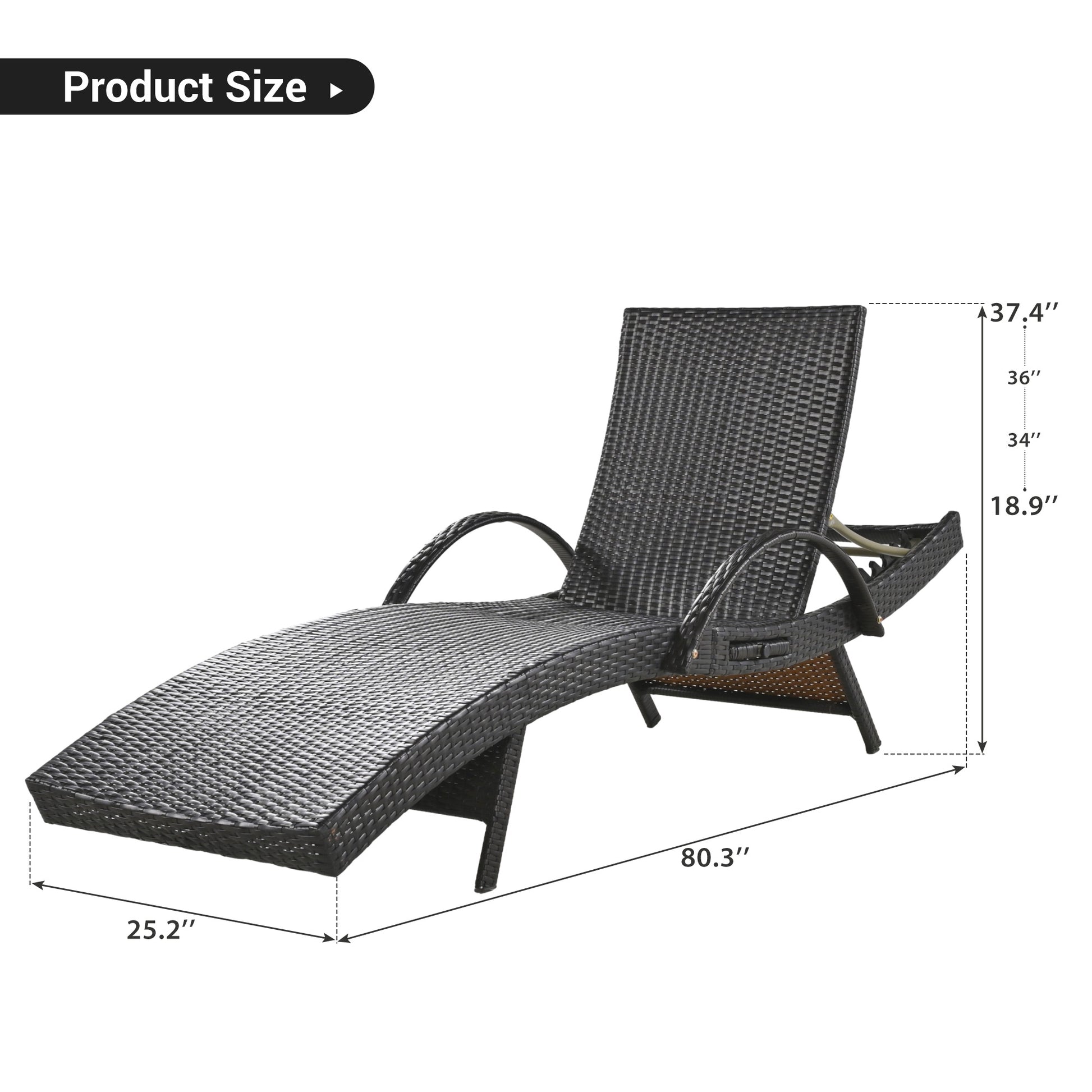 K&K 80'' Outdoor Wicker Chaise Lounge Chairs Set Of 2, Patio Rattan Reclining Chair Pull Out Side Table Adjustable Backrest Ergonomic Wave Design Pool Sunbathing Recliners, Dark Brown No Lounge Dark