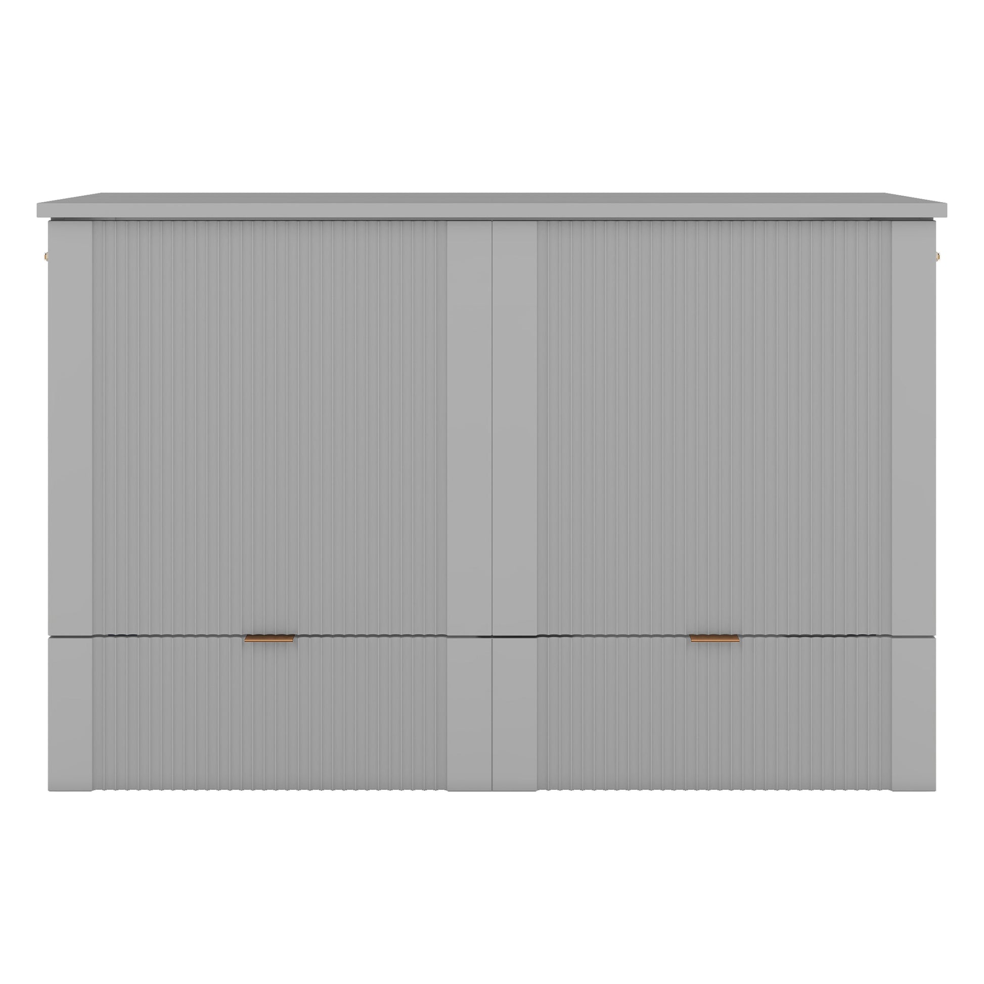 Full Size Murphy Bed Wall Bed With Drawer And A Set Of Sockets & Usb Ports, Pulley Structure Design, Gray Full Gray Plywood