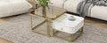 Nesting Coffee Table With Drawer, Set Of 2, Exquisite Square Stacking Coffee Tables With Brown Tempered Glass, Side Table With High Gloss Marble Grain Tabletop For Living Room, White White Gold Primary Living Space Drawers Square Mdf Steel