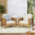 Set Of 2 Outdoor Acacia Wood Club Chairs With Cushions, Teak Beige, 27.75