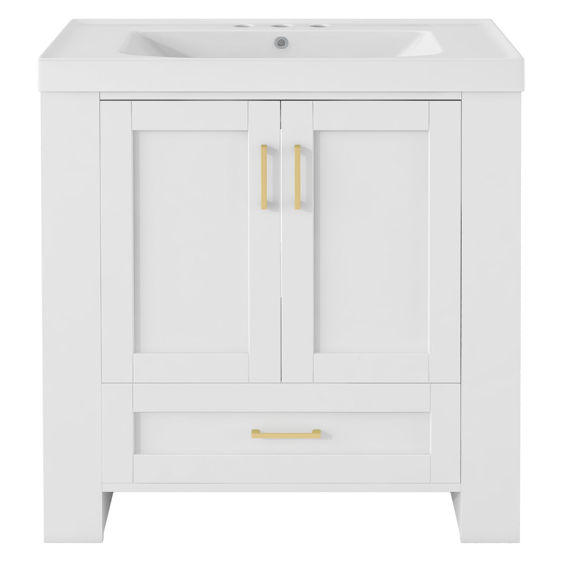 30'' Bathroom Vanity With Seperate Basin Sink, Modern Bathroom Storage Cabinet With Double Sided Storage Shelf, Freestanding Bathroom Vanity Cabinet With Single Sink 1 White Adjustable Hinges Bathroom Freestanding Solid Wood Mdf Resin Painted