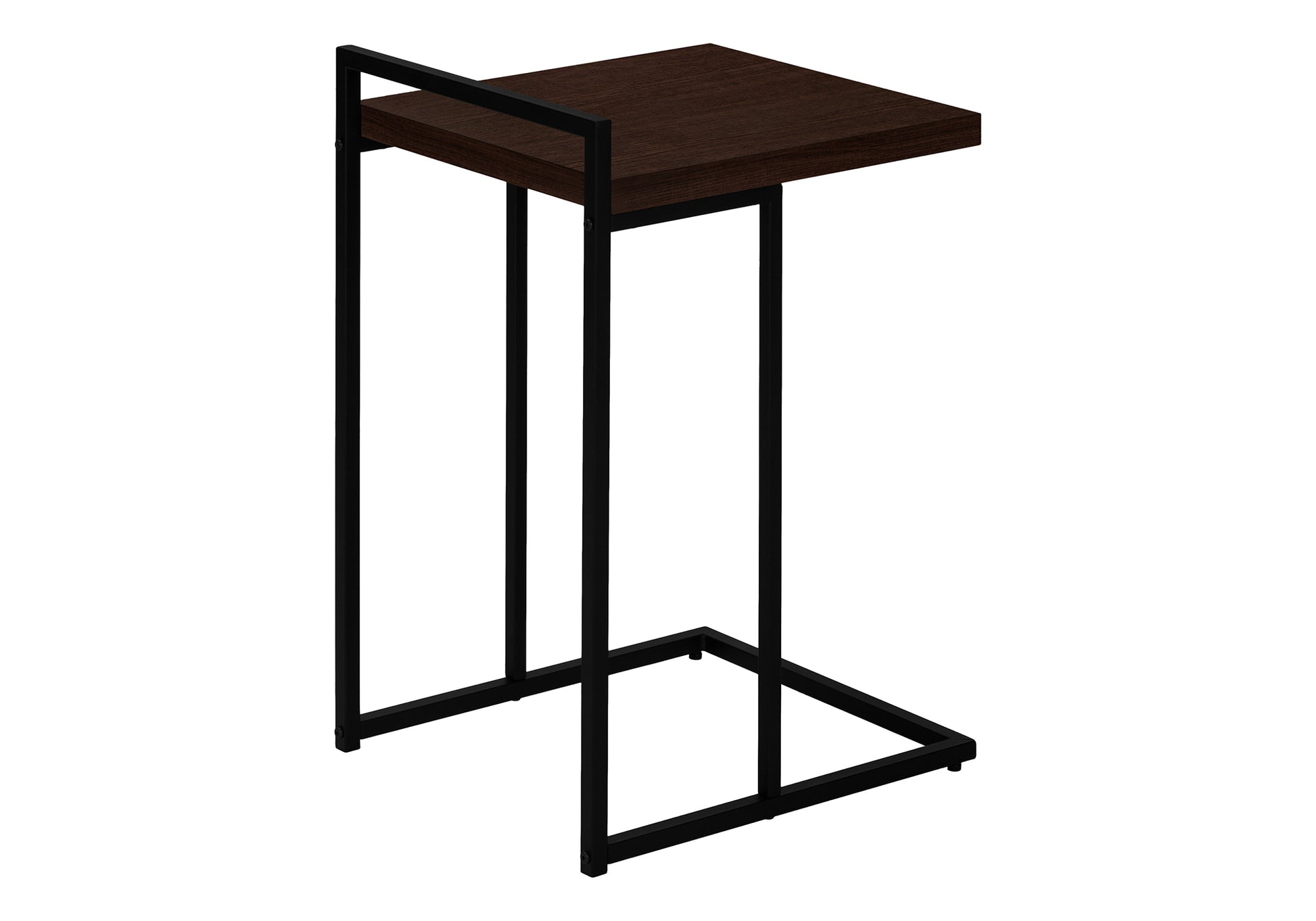 Accent Table, C Shaped, End, Side, Snack, Living Room, Bedroom, Brown Laminate, Black Metal, Contemporary, Modern Espresso Particle Board