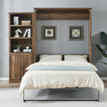 Queen Size Half Self Close And Open Murphy Bed With 1 Side Cabinet Storage Shelf, Cabinet Space Saving Bed Perfect For Guest Room, Bed Room, Guest Room, Home Office, Brown Box Spring Not Required Queen Brown Wood Brown Pine Murphy Solid Wood Mdf