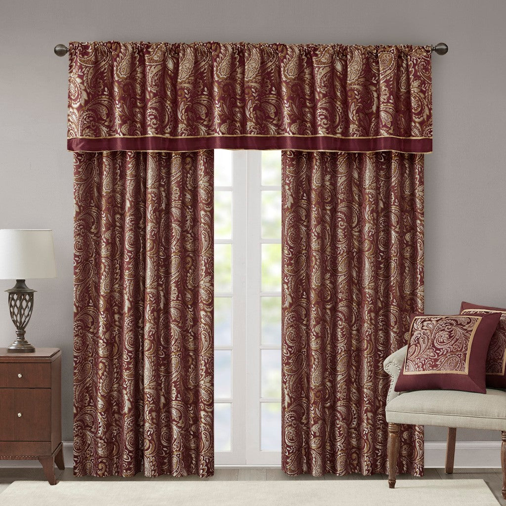 Jacquard Curtain Panel Pair 2 Pcs Window Panels Burgundy Polyester