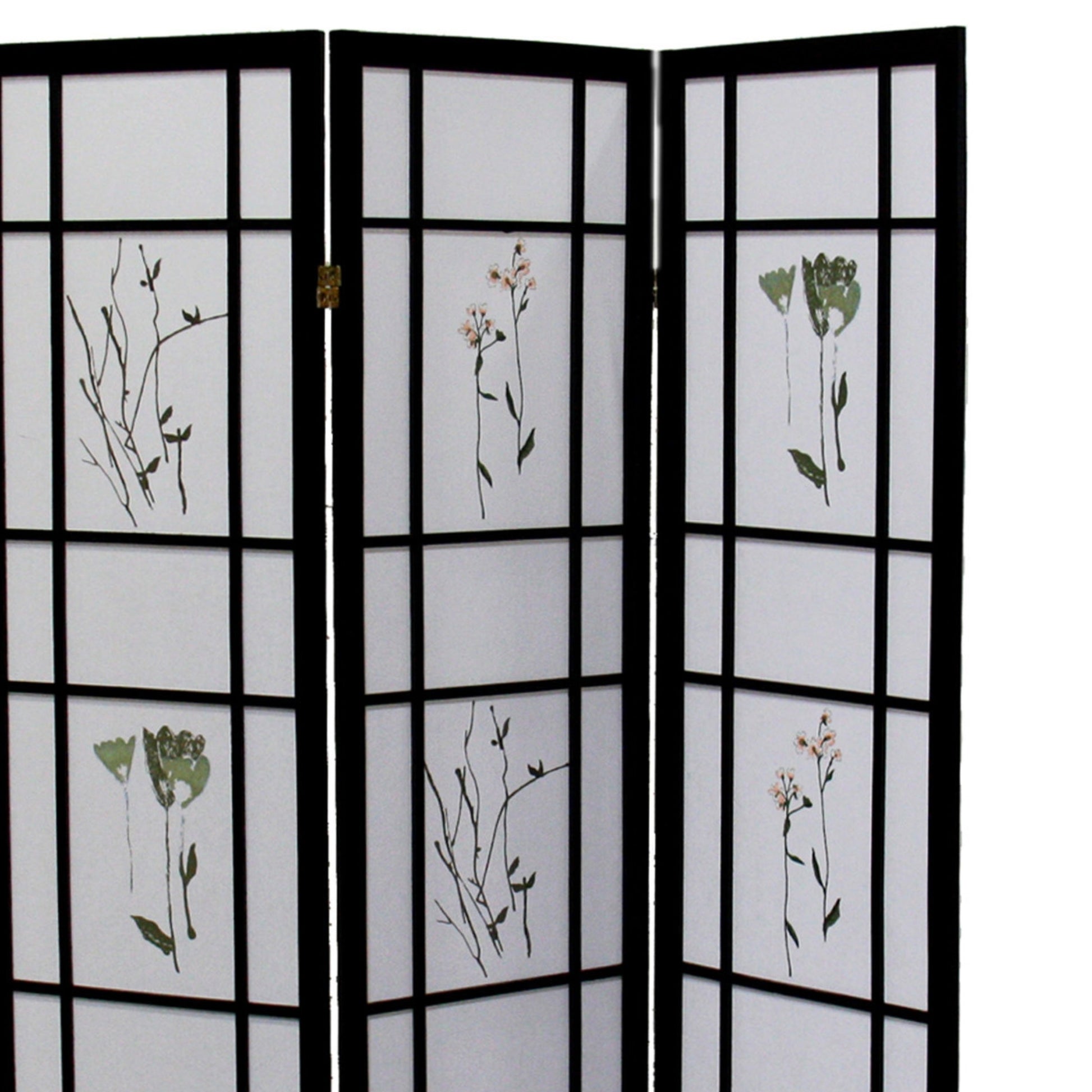 70" Tall 3 Panel Screen Room Divider "Shoji", Black Black Wood