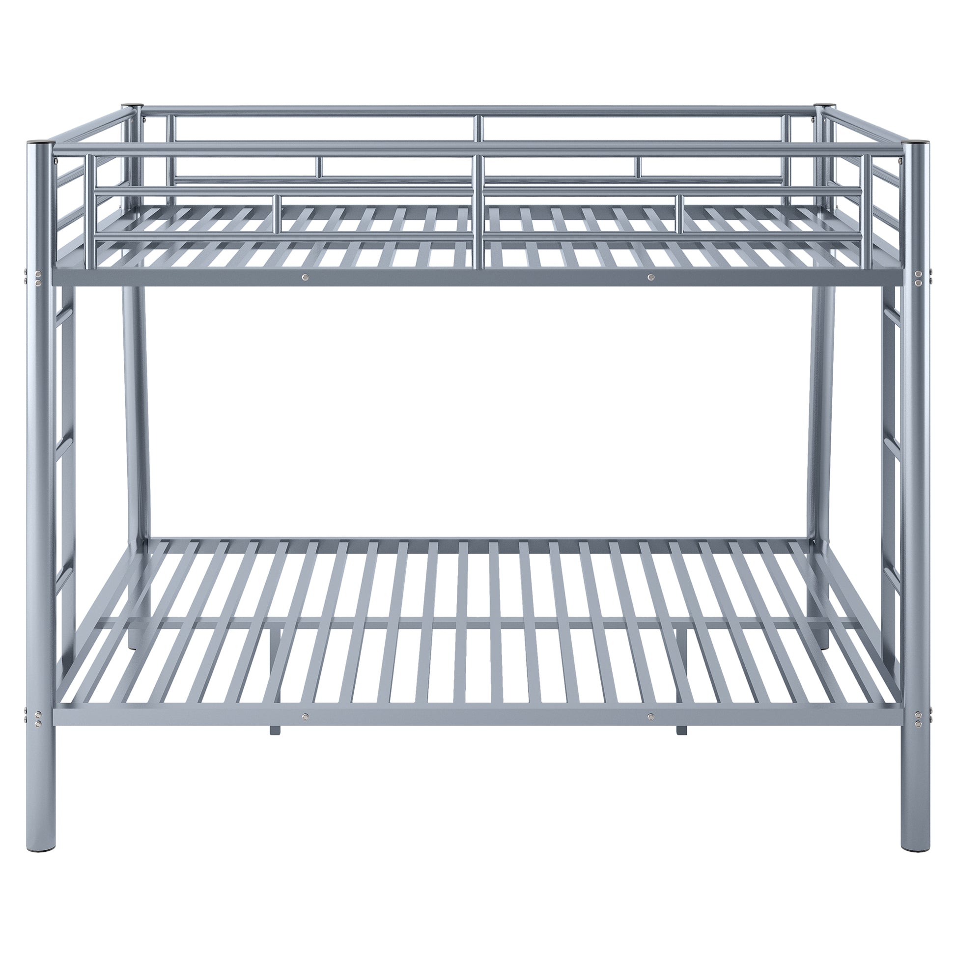 Full Xl Over Queen Metal Bunk Bed With Ladder And Guardrails, Silver Expected Arrival Time: 9.7 Box Spring Not Required Full Xl Silver Metal Metal