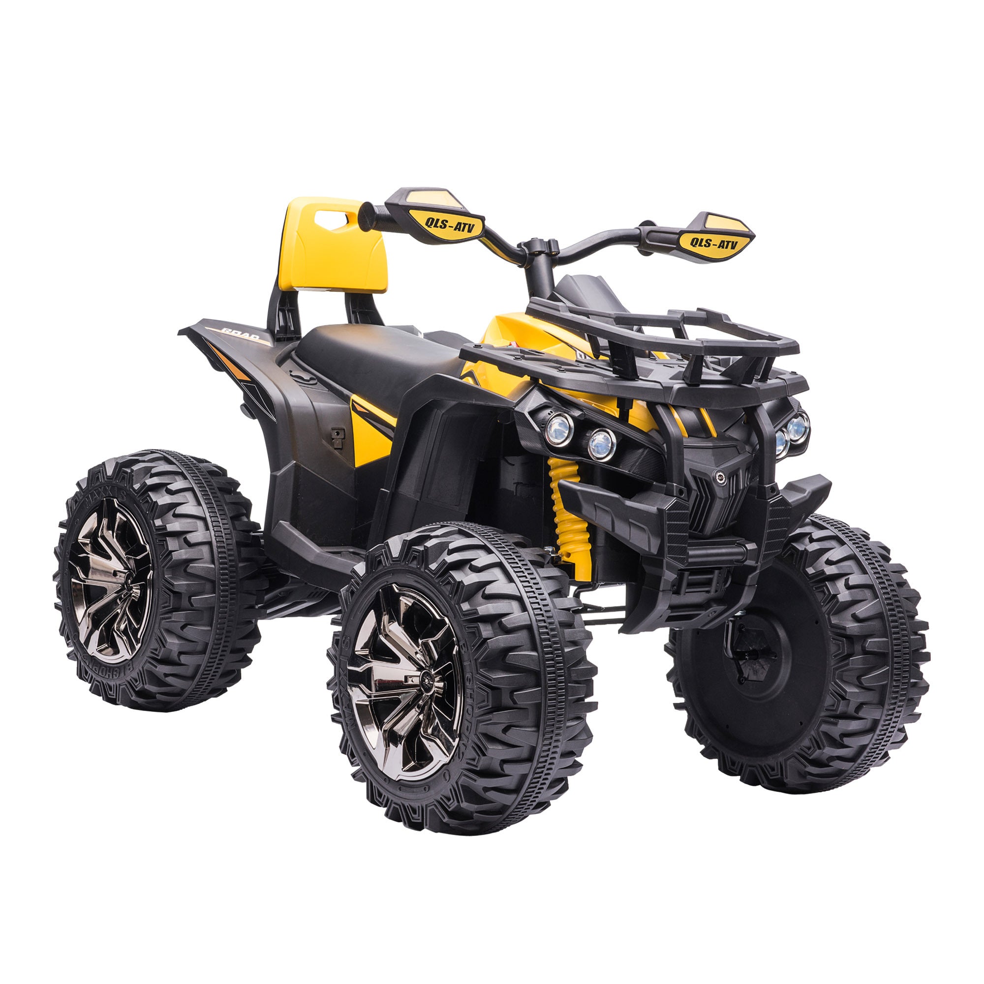 Aosom 12V Kids Atv Ride On Four Wheeler Toy Car With Music, Realistic Headlights, Wide Wheels, Rechargeable Battery Powered, For Boys And Girls, Yellow Yellow Steel