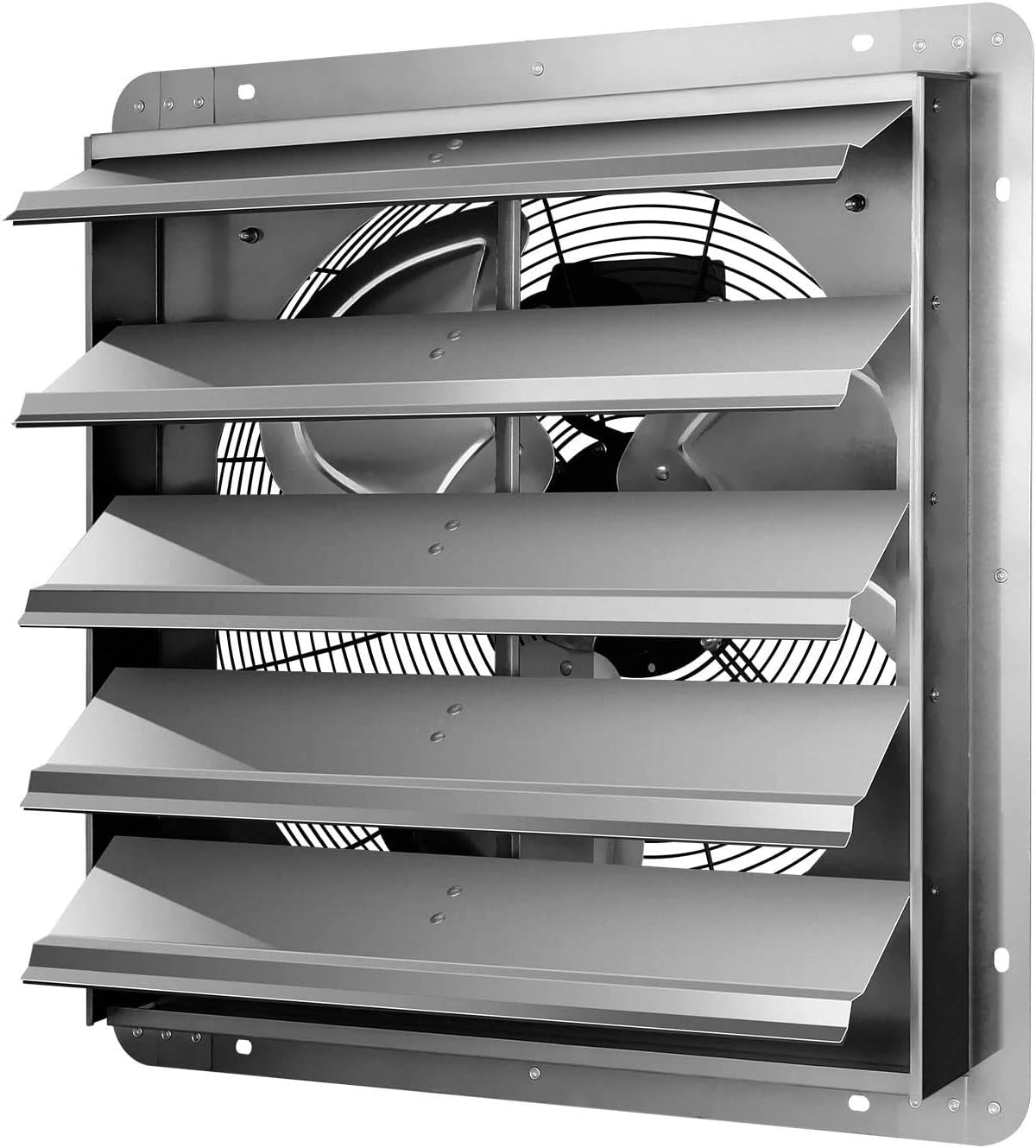20 Inch Wall Mounted Shutter Exhaust Fan, Aluminum, 1200 Rpm, 3368 Cfm, For Attic, Garage, Louvered Vent, Plant, Greenhouse, Silver Silver Aluminium