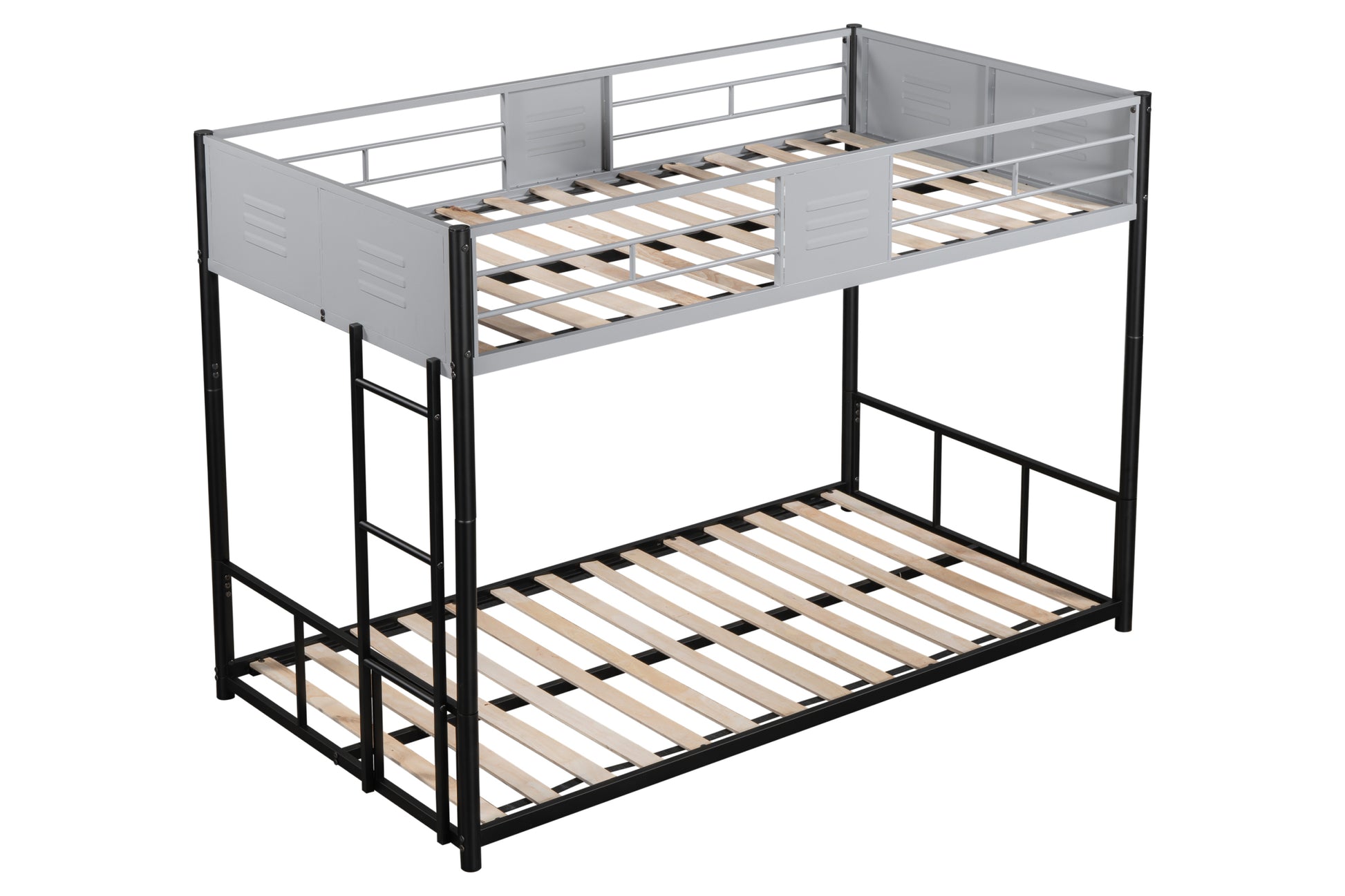 Metal Twin Over Twin Bunk Bed With Vent Board Heavy Duty Sturdy Metal Noise Reduced Safety Guardrail Cpc Certified Twin Black Metal