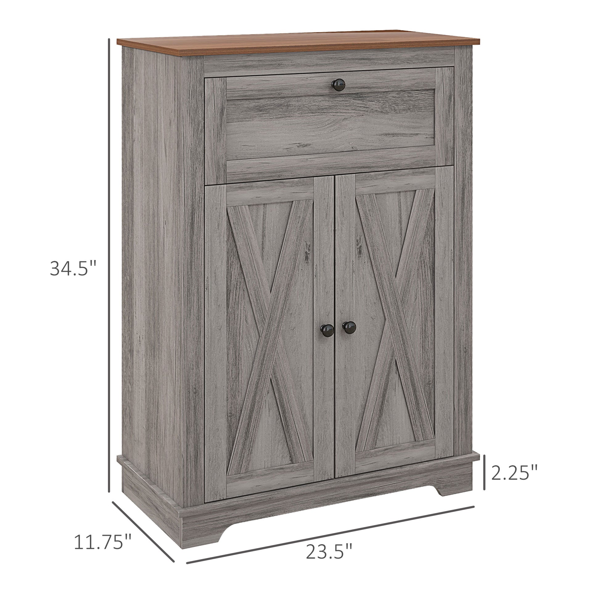 Homcom Farmhouse Barn Door Accent Cabinet, Kitchen Sideboard Storage Cabinet With Double Doors, Drawer, And Adjustable Shelf For Bedroom, Living Room, Gray Gray Particle Board