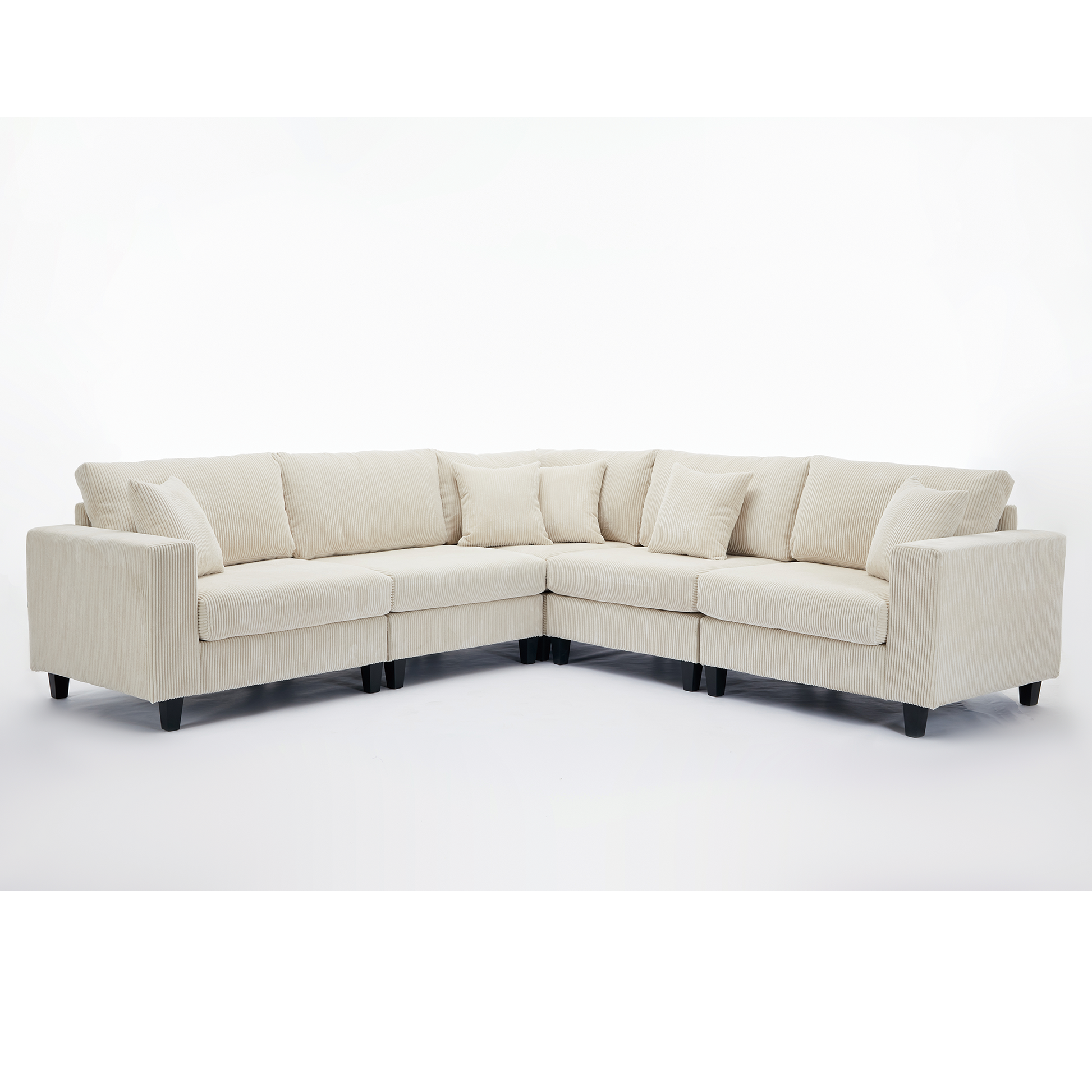 Packaging Upgrade Oversized Modular Sectional Sofa Set, L Shaped Couch,Corduroy ,Upholstered,Deep Seat,5 Seat,5 Throw Pillow And 6 Back Cushion,Living Room, Apartment ,Beige Beige Polyester Wood