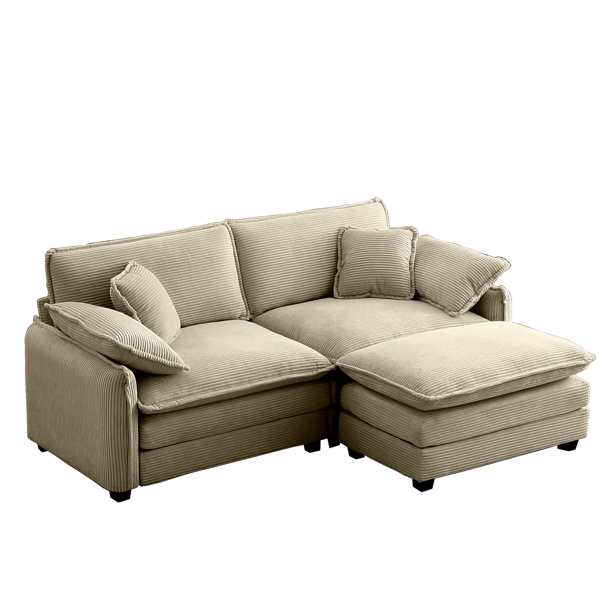 Two Seater Sofa With One Footrest, L Shaped 2 Seater Sofa With Ottoman For Small Living Spaces,Tan Corduroy Tan Corduroy 2 Seat