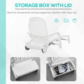 Outsunny Outdoor Chaise Lounge Chair On Wheels With Storage Box, Waterproof Lounger With Quick Assembly, Folding Design, 5 Level Adjustable Backrest For Pool, Beach, Patio, Garden, White White Polypropylene