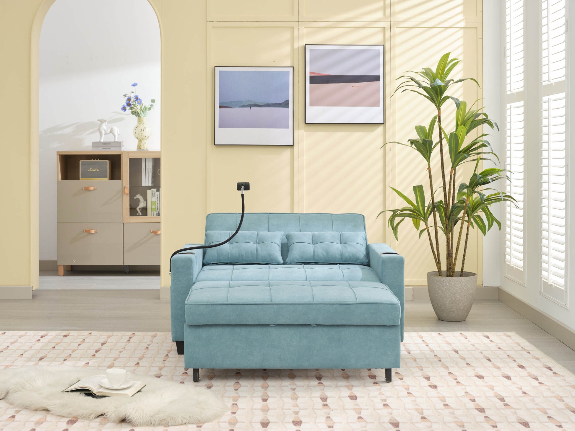 Futon Chair Bed Convertible Chair 3 In 1 Pull Out Sleeper Chair Beds With Usb Ports,Wear Resistant And Anti Scratch, Armchair Bed Sleeper For Living Room Green Tech Cloth Green Foam Tech Cloth 2 Seat