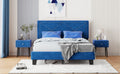 Simple Queen Size Upholstered Bed Frame With Rivet Design, Modern Velvet Platform Bed With Headboard, Blue Queen Blue Bedroom Bed Frame Velvet Solid Wood Mdf