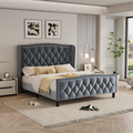 Queen Size Bed Frame, Modern Upholstered Platform Bed With Wingback Headboard, Velvet Bed Frame With Wood Slat Support, Easy Assembly, No Box Spring Needed Gray, Queen Queen Gray Iron