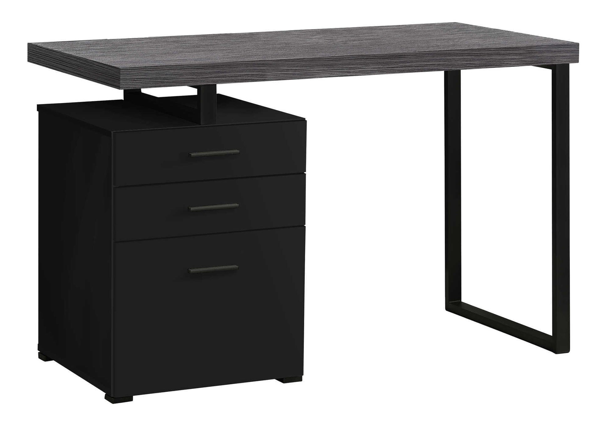 Computer Desk, Home Office, Laptop, Left, Right Set Up, Storage Drawers, 48"L, Work, Black And Grey Laminate, Black Metal, Contemporary, Modern Black Particle Board