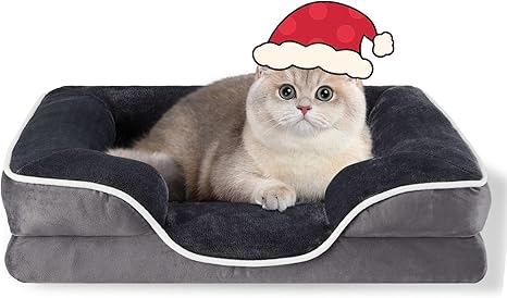 24'' Orthopedic Dog Bed For Small Dog, Memory Foam Dog Bed, Egg Crate Foam Dog Couch Bed With Washable Removable Cover, Grey Grey Faux Fur