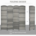 Homcom 4 Panel Room Divider, 6' Tall Folding Privacy Screen, Hand Woven Freestanding Wood Partition For Home Office, Bedroom, Mixed Gray Gray Polypropylene