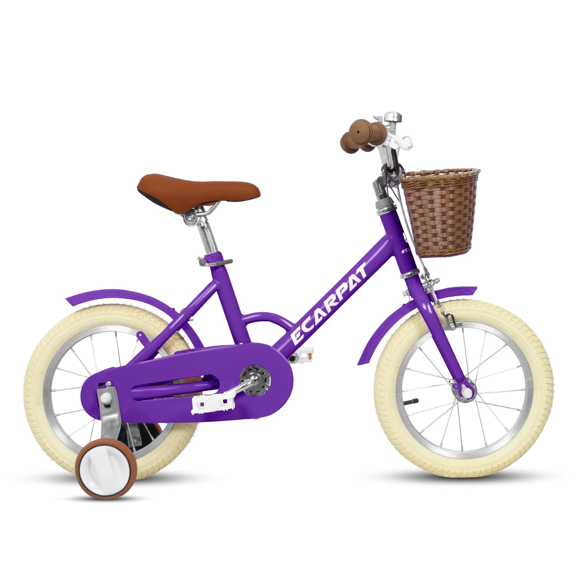 A14116 Ecarpat Kids'Bike Girls Bike 14 Inch Wheels,1 Speed Child Bicycles For 2 4 Years,With Removable Training Wheels Baby Toys,Front V Brake,Rear Holding Brake Purple Steel