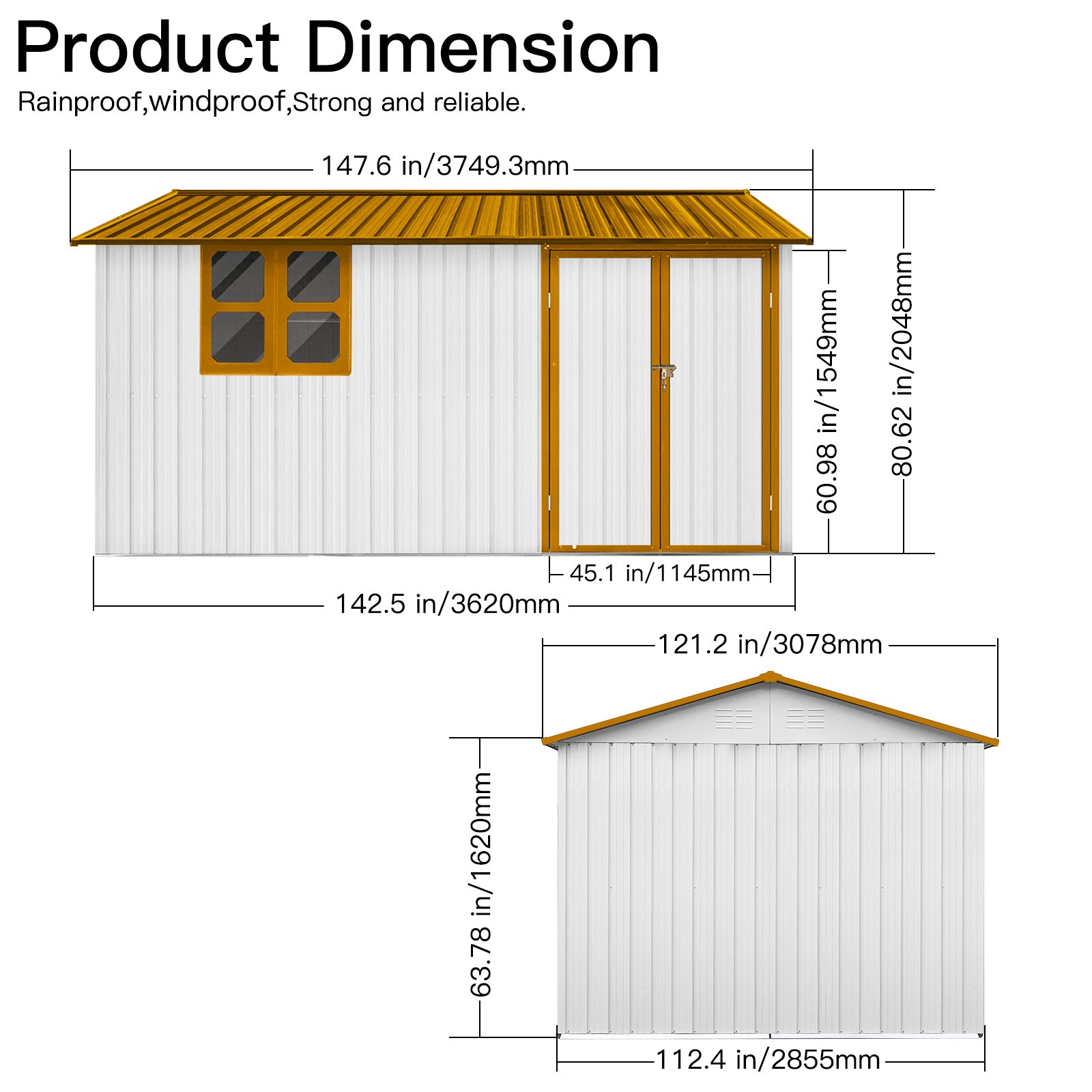 Metal Garden Sheds 10Ftx12Ft Outdoor White Yellow With Window Yellow White Metal