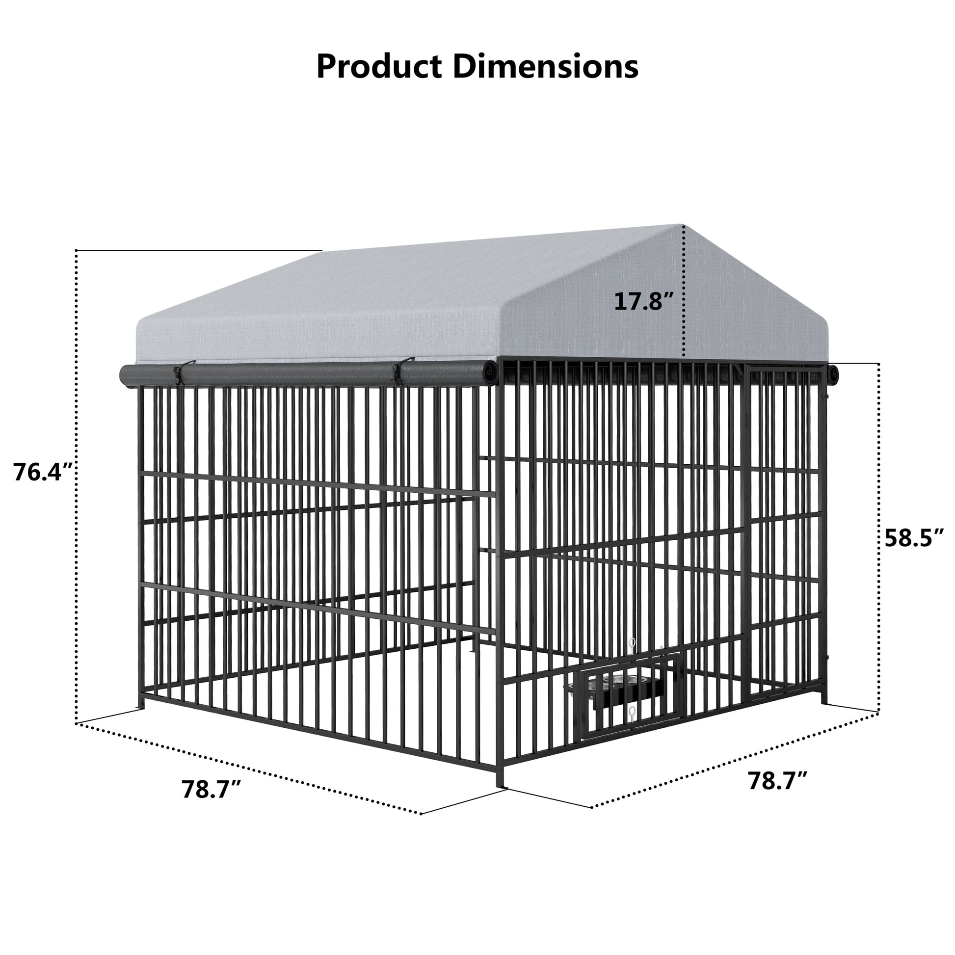 Large Dog Kennel Outdoor Pet Pens Dogs Run Enclosure Animal Hutch Metal Coop Fence With Roof Cover 6.6'L X 6.6'W X 6.4'H Black Gray Outdoor Kennel Modern,Sporty Xxl 91 Lbs Iron