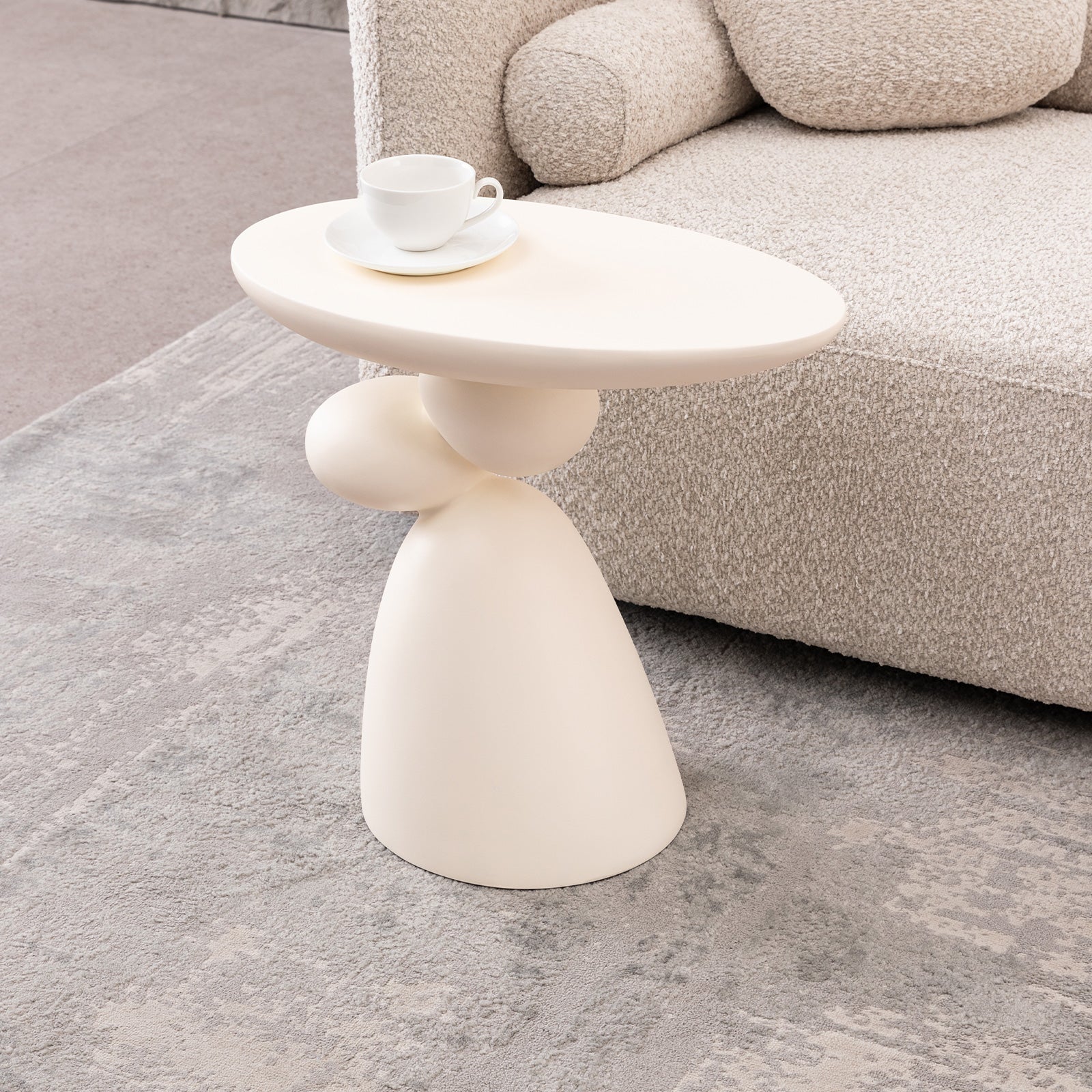 Lucky Stone End Table, Fiberglass Side Table, Modern Minimalist Corner Table, Coffee Table With Decoration, Home Decor For Living Room, Bedroom, Guestroom Milk White Primary Living Space Minimalist