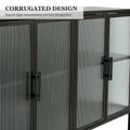 Stylish 4 Door Tempered Glass Cabinet With 4 Glass Doors Adjustable Shelf And Feet Anti Tip Dust Free Fluted Glass Kitchen Credenza Black Black Tempered Glass Sheet Metal Plastic