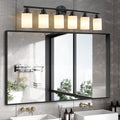 Modern 6 Light Vanity Bathroom Mirror Light, Frosted White Glass With Black Iron Frame, Contemporary Wall Sconce For Bedroom, Bathroom, And Dressing Room No Bulbs Black,White Glass,Iron