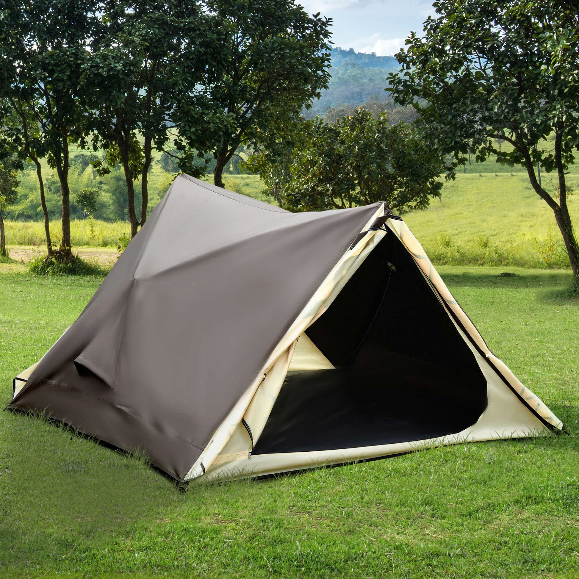 Outsunny 2 3 People Pop Up Camping Tent Waterproof Automatic Instant Tent Portable Cabana Beach Tent With Rainfly, Carry Bag, Windows And Doors, Outdoor Camping Hiking Indoor Brown Polyester