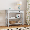 Retro Console Table With Drawer And Two Sturdy Shelves For Entryway, Living Room Antique White Antique White Mdf,Rubber Wood