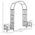 Outsunny 6.7' Steel Garden Arch Arbor With Scrollwork Hearts, Planter Boxes For Climbing Vines, Ceremony, Weddings, Party, Backyard, Lawn, Dark Gray Gray Steel