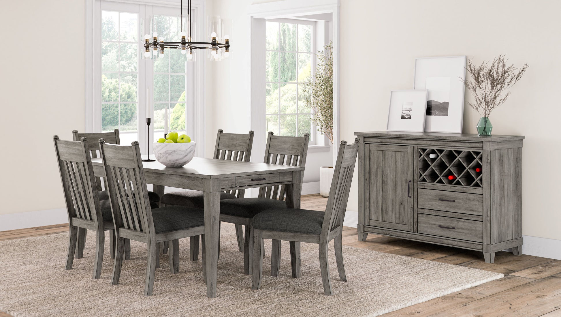 Rustic Gray Dining Table Two Storage Drawers And Leaf Gray Solid Wood Mdf
