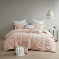 3 Piece Elastic Embroidered Cotton Duvet Cover Set King Pink Cotton