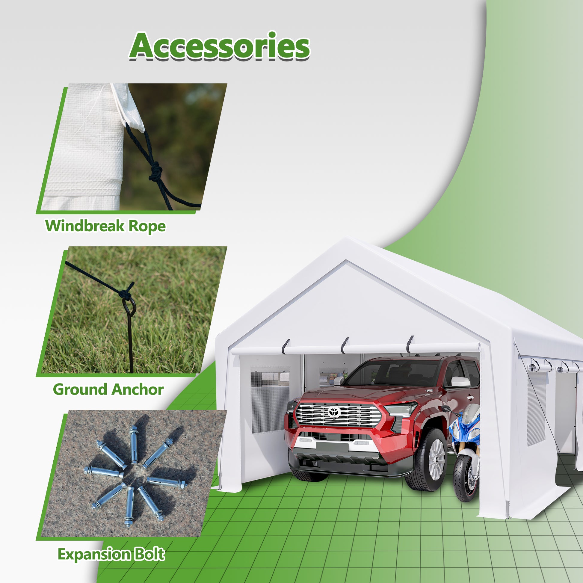 13X20 Heavy Duty Steel Carport Storage Canopy Garage Tent W Removable Sidewalls White Metal