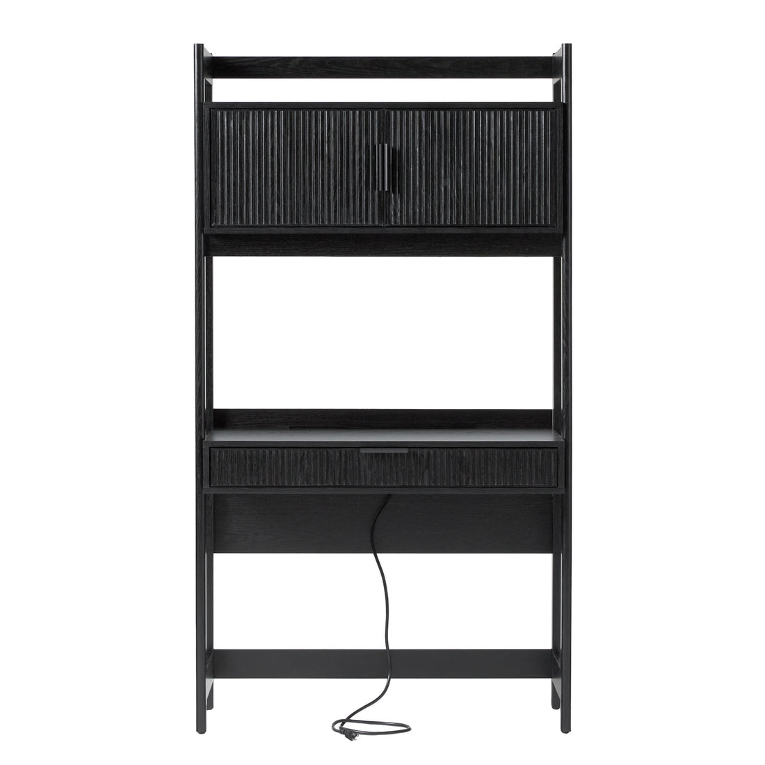 Transitional Reeded Desk With Hutch And Drawers Plus Tech Management Black Black Mdf Mdf