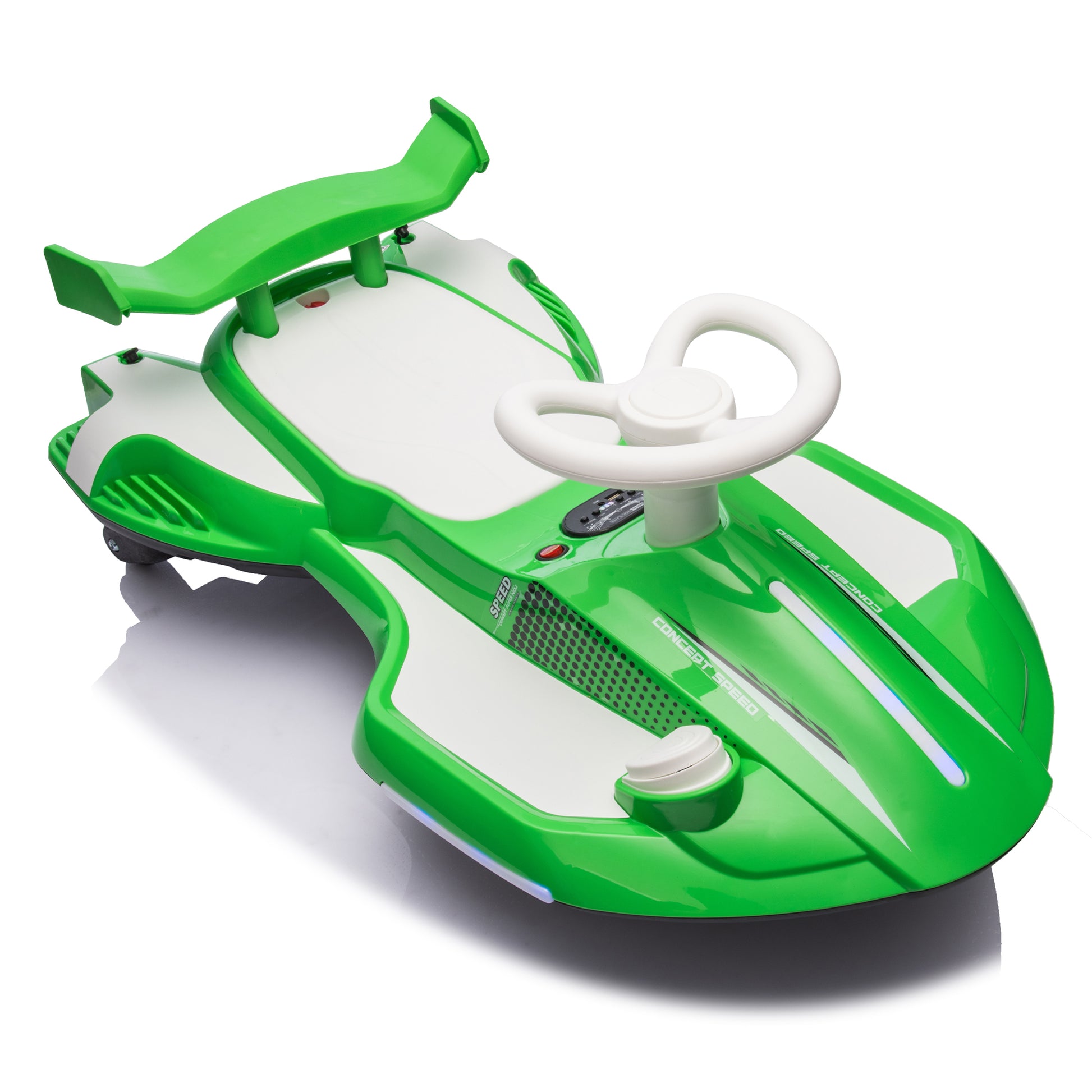 12V Kids Ride On Electric Toy,360 Degree Drift In Place,Spray Function,Front&Side Lights Design,Usb Mp3,Bluetooth,Music, 3.73 4.35 Mph,Easy Installation,Ultimate Cool Operation For Kids Aged 3 . Green 100 149 Lbs Polypropylene