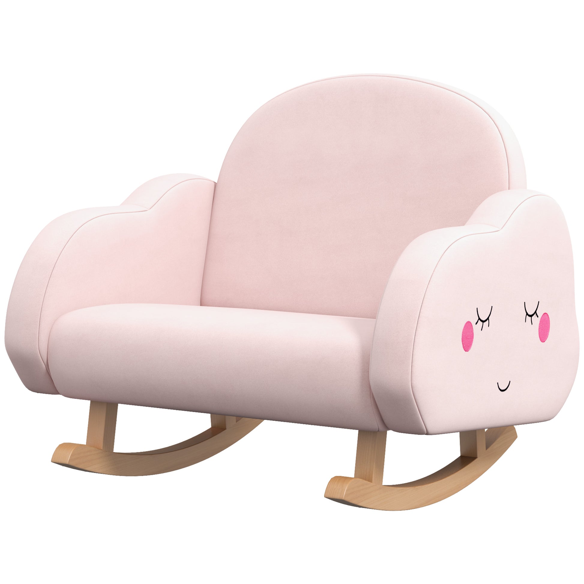 Qaba Kids Rocking Chair, Cloud Shaped Children Rocker Armchair For Nursery Playroom Preschool, With Solid Wood Legs, Anti Tipping Design, For 1.5 5 Years, Pink Pink Plastic